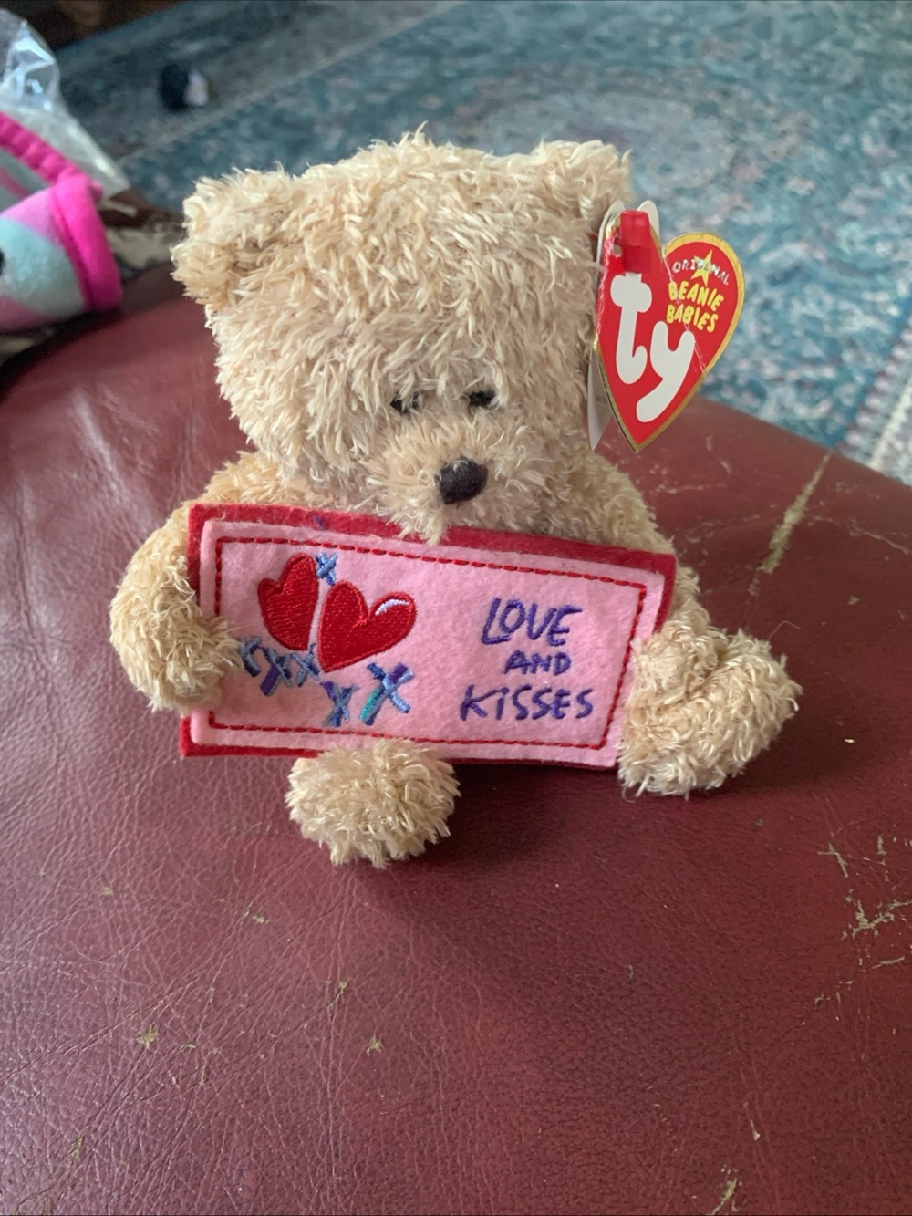Ty Beige Teddy with Pink Love and Kisses Patch